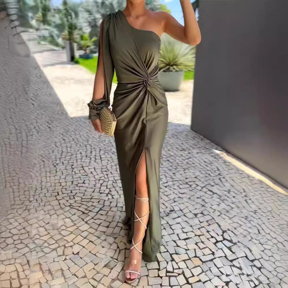 Damen Elegantes Wickelkleid mit asymmetrischem Ausschnitt und seitlichem Schlitz EB