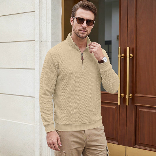 Herren Strickpullover mit halbem Reißverschluss und strukturierter Zopfoptik EB
