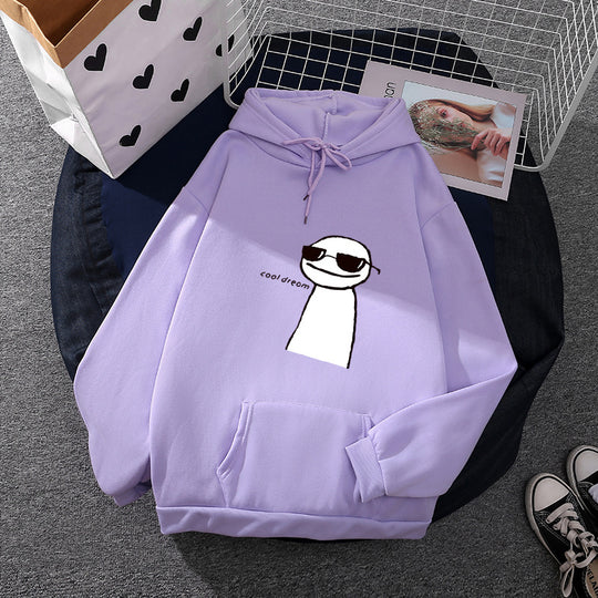 Damen nan Kapuzenpullover mit minimalistischer Grafik, lockerer Oversize-Passform und Kängurutasche EB