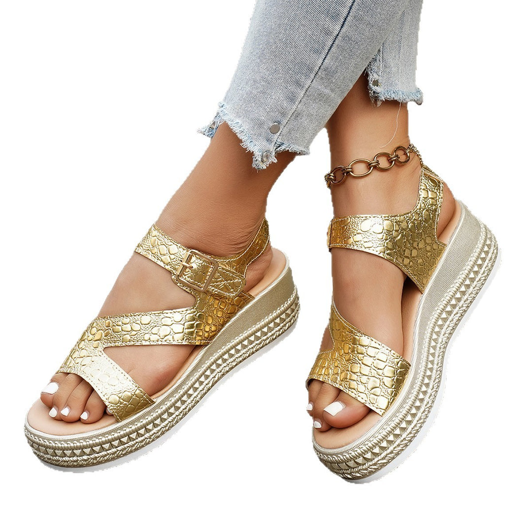 Damen Komfortable Plattform-Sandalen mit modischem Krokodil-Prägung EB