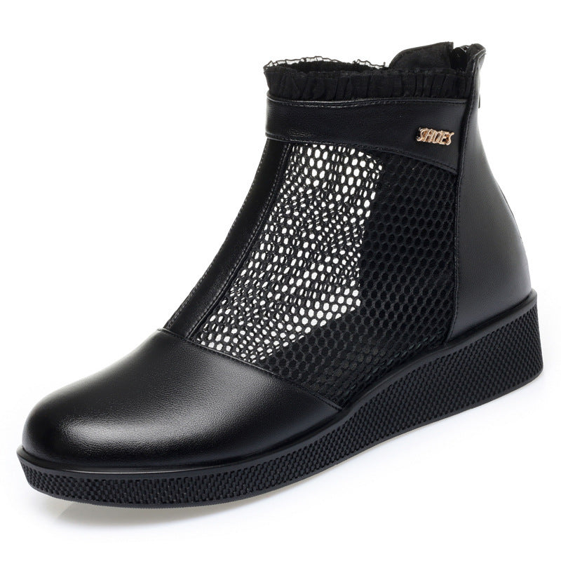 Damen Modische Ankle Boots mit Netzstruktur und elegantem Rüschenabschluss EB