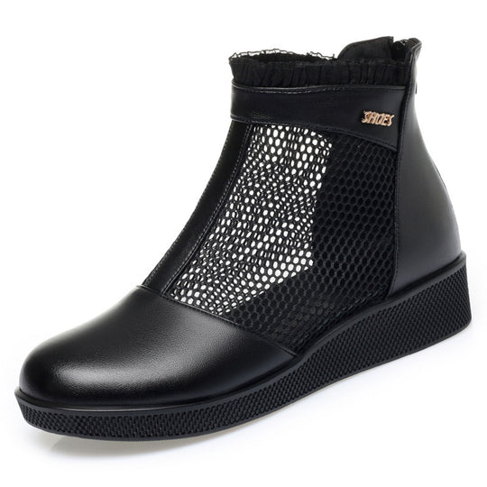 Damen Modische Ankle Boots mit Netzstruktur und elegantem Rüschenabschluss EB