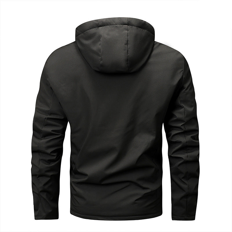 Herren nan winddichte Softshelljacke mit verstellbarer Kapuze, Fleece-Innenfutter und verdeckten Reißverschlusstaschen EB