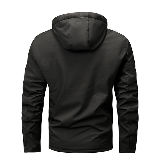 Herren nan winddichte Softshelljacke mit verstellbarer Kapuze, Fleece-Innenfutter und verdeckten Reißverschlusstaschen EB