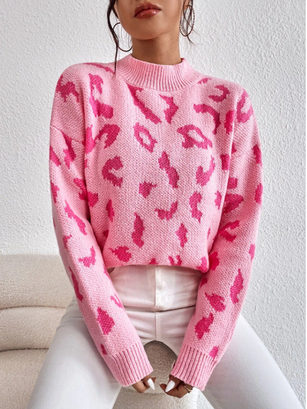 Damen modischer Pullover mit auffälligem Tiermuster und bequemer Passform EB
