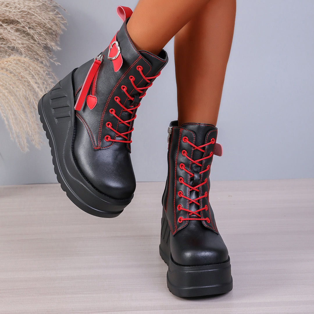 Damen Wedge-Stiefeletten mit hohem Plateau und modischen Details EB