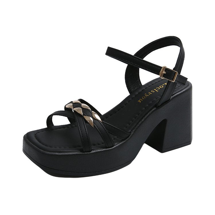 Damen modische Plateau-Sandalen mit verstellbarem Riemendesign und eleganter Schnalle EB