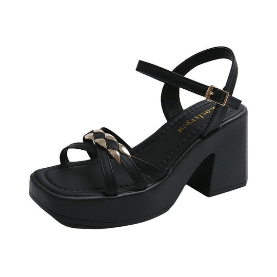 Damen modische Plateau-Sandalen mit verstellbarem Riemendesign und eleganter Schnalle EB