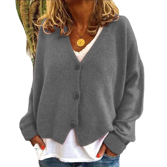 Damen Lässiger Strickcardigan mit offenem Design und knöpfbarem Verschluss EB