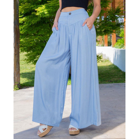 Damen Weit geschnittene Leinenhose mit Hohem Bund und praktischen Taschen EB