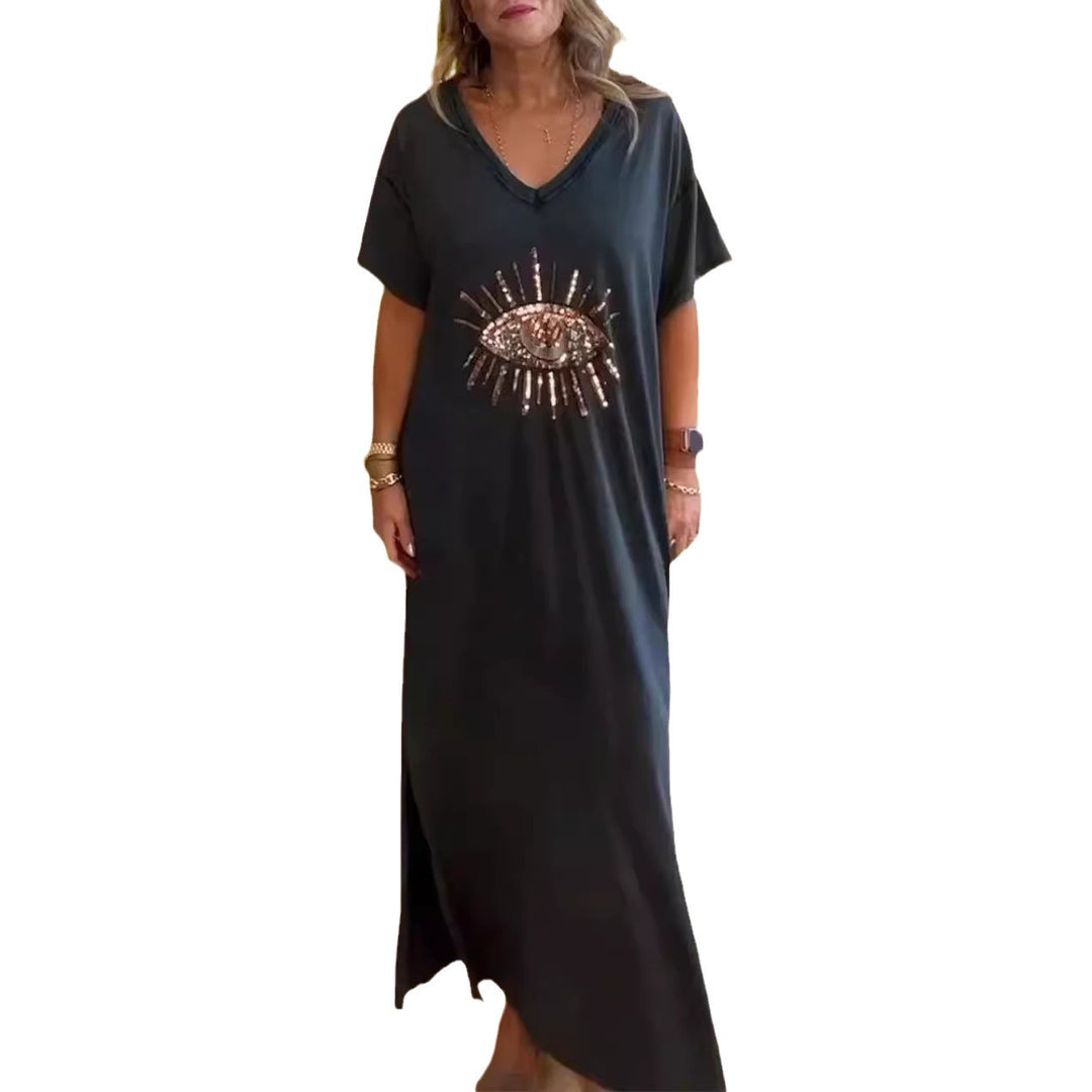 Damen strandliches Maxikleid mit funkelndem Augendesign EB