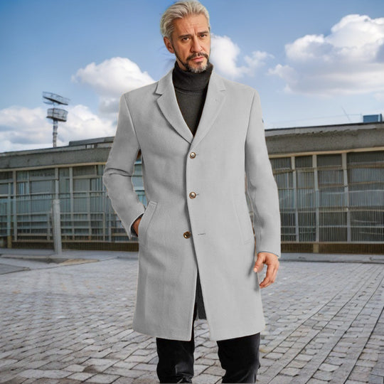 Herren Eleganter Langmantel mit modischen Knöpfen und hochwertigem Stoff EB