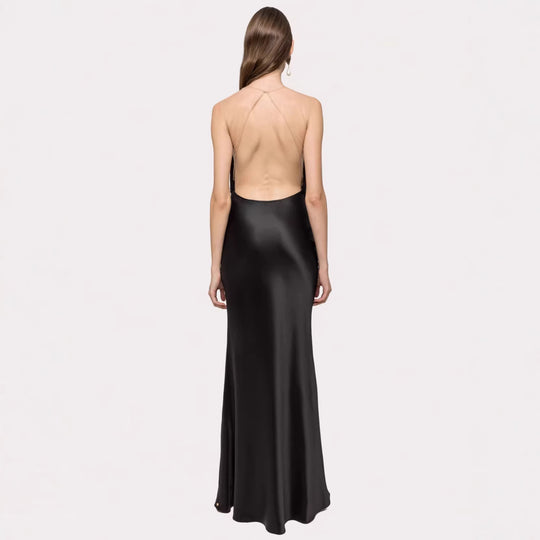 Damen Langärmliges Maxikleid mit tiefem V-Ausschnitt und fransierten Details EB