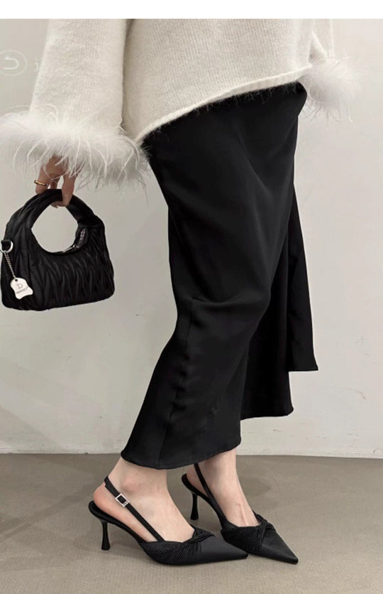 Damen Slingback High Heel Schuhe mit eleganter Raffung EB