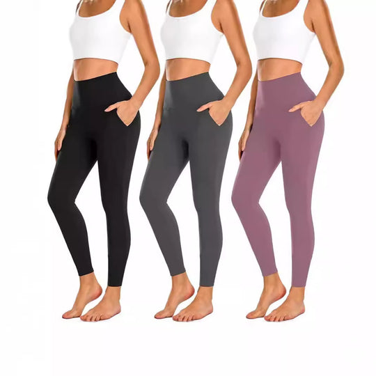 Damen Hochgeschnittene Sportleggings mit praktischen Taschen EB