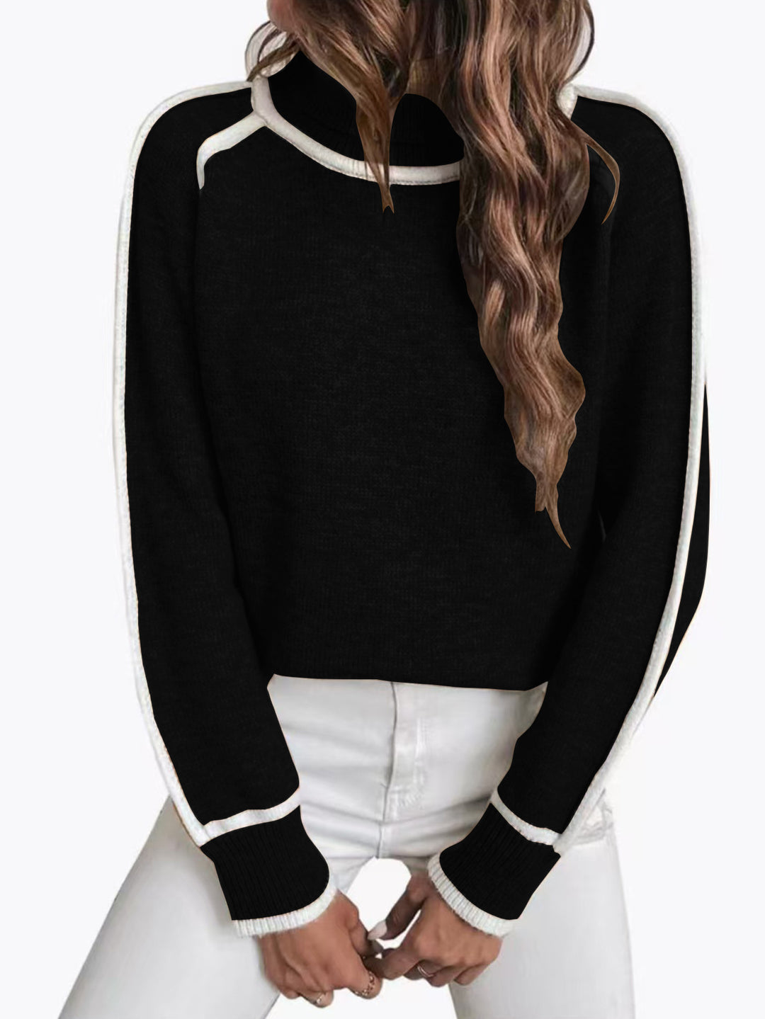 Damen Übergroße Strickpullover mit Stehkragen EB