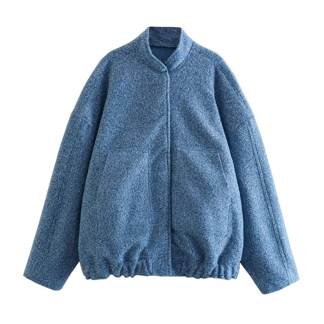 Damen flauschige Oversized-Jacke mit praktischen Taschen und elegantem Stehkragen EB