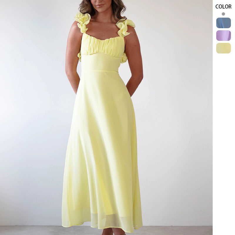 Damen Maxikleid mit verspielten Rüschendetails und elastischem Oberteil EB