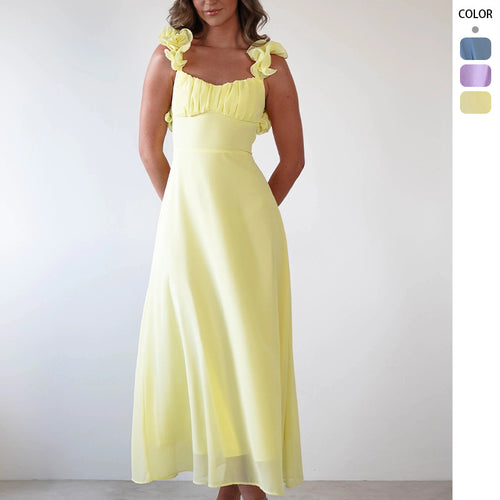 Damen Maxikleid mit verspielten Rüschendetails und elastischem Oberteil EB