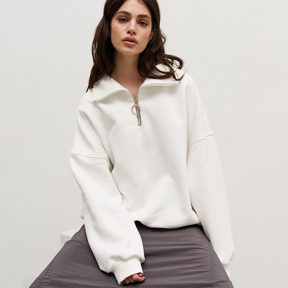 Damen lässiger Pullover mit steigendem Kragen und Reißverschluss EB