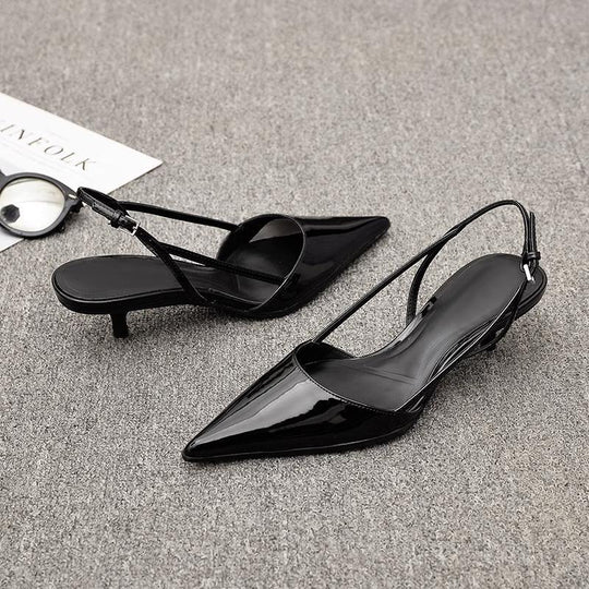 Damen Slingback-Pumps mit spitzem Absatz und glänzender Lackoberfläche EB