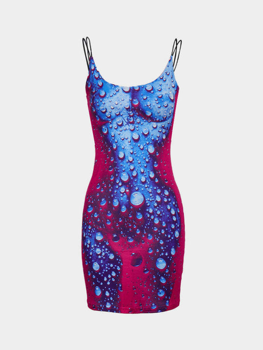 Damen Minikleid im modernen Wasserfall-Design mit verstellbaren Spagetti-Trägern EB