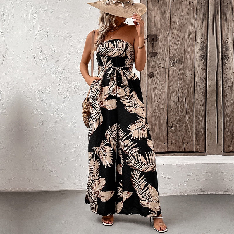 Damen Maxi-Jumpsuit mit strukturiertem Bandeau-Oberteil und lässigem Schnitt EB