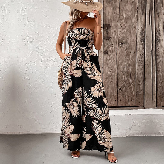 Damen Maxi-Jumpsuit mit strukturiertem Bandeau-Oberteil und lässigem Schnitt EB