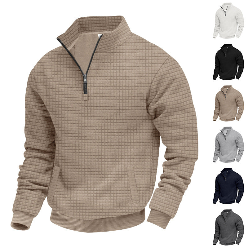 Herren nan strukturiertes Halbzip-Waffelstrick-Pullover mit Stehkragen EB