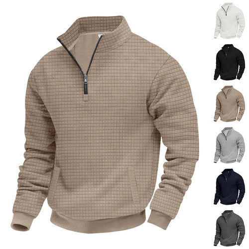 Herren nan strukturiertes Halbzip-Waffelstrick-Pullover mit Stehkragen EB