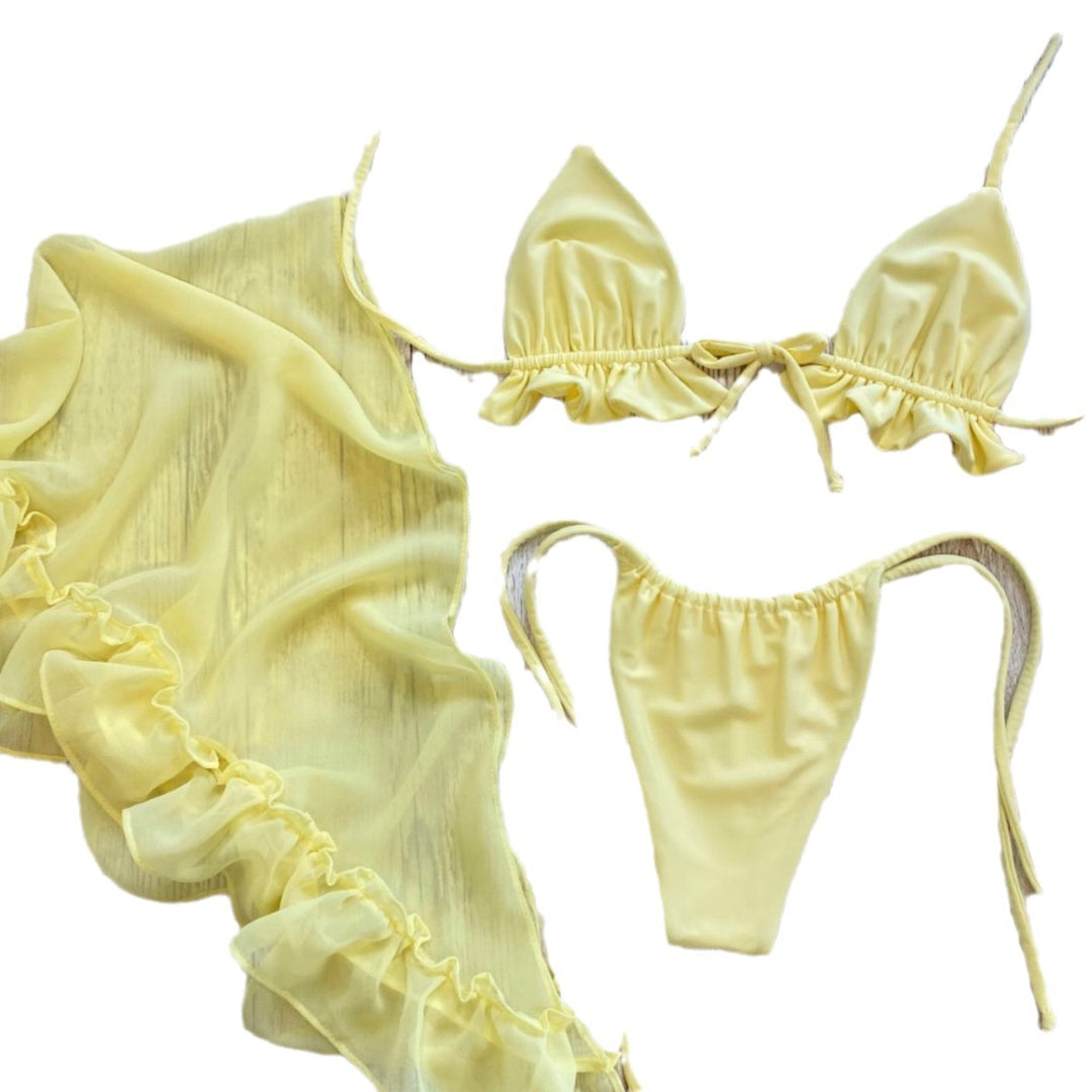 Damen Bikini mit Rüschen und transparentem Wickelrock EB