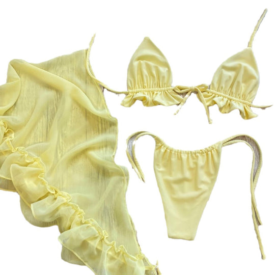 Damen Bikini mit Rüschen und transparentem Wickelrock EB