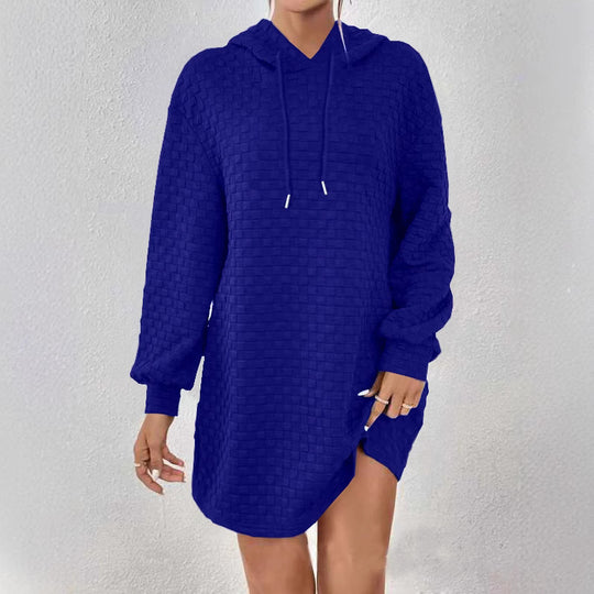Damen Kapuzenkleid mit Strukturmuster und langen Ärmeln EB