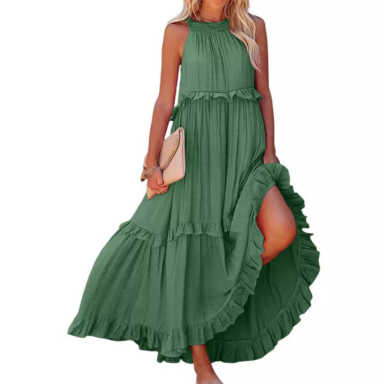 Damen Maxikleid mit einem eleganten Volant-Design und lockerem Schnitt EB