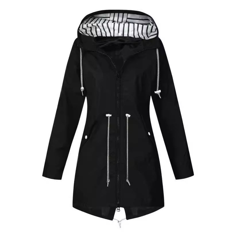 Damen nan taillierte Parka-Jacke mit Kapuze, Kordelzugbund und verdecktem Reißverschluss EB