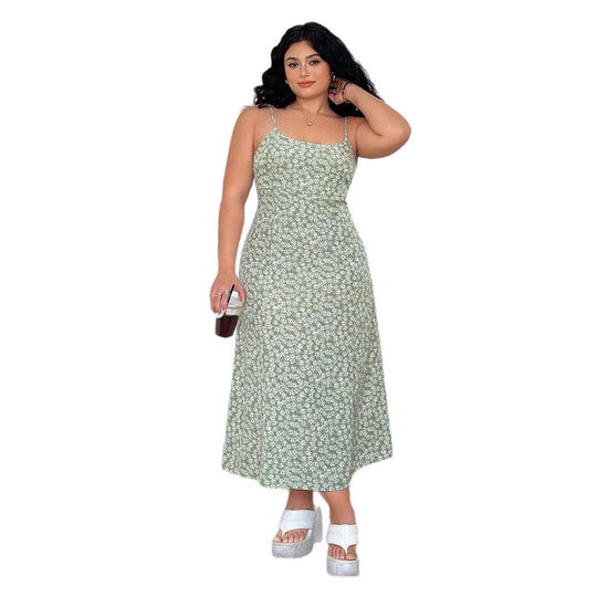 Damen Maxikleid mit feinem Blumenmuster und verstellbaren Spaghettiträgern EB