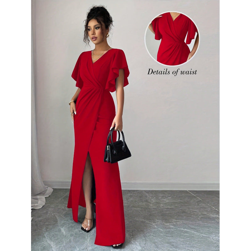 Damen Maxi-Kleid mit eleganter Wickeloptik und raffinierten Taillendetails EB