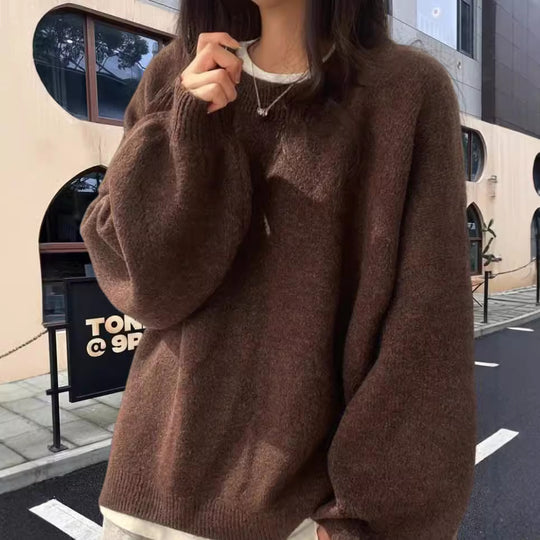 Damen Oversized Strickpullover mit weichem Fleece-Material und modernen Schnittelementen EB