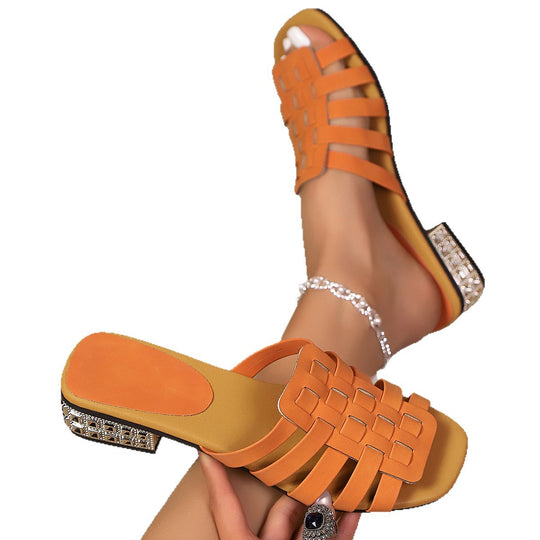 Damen Offene Designer-Sandalen mit kunstvollem Flecht-Detail und trendigem Blockabsatz EB