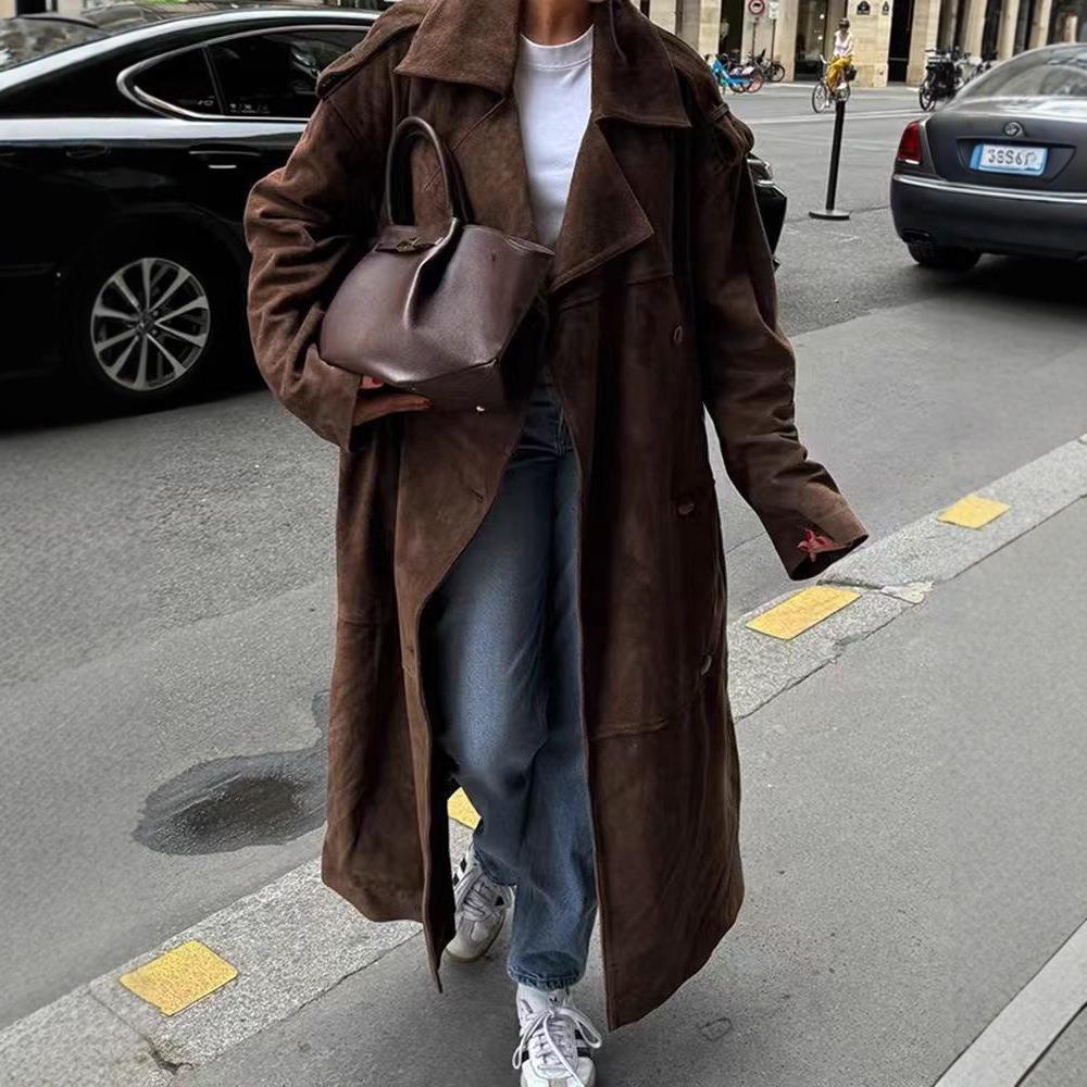 Damen modische Wildlederjacke mit eleganter Taillierung und praktischem Bindegürtel EB