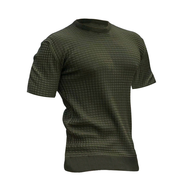 Herren nan Waffelstruktur-Kurzarm-Strickshirt mit schmaler Passform und elastischem Rippsaum EB