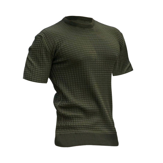 Herren nan Waffelstruktur-Kurzarm-Strickshirt mit schmaler Passform und elastischem Rippsaum EB