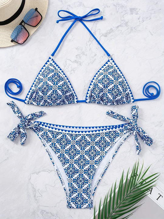 Damen Triangel-Bikini mit verspieltem Knoten-Design EB