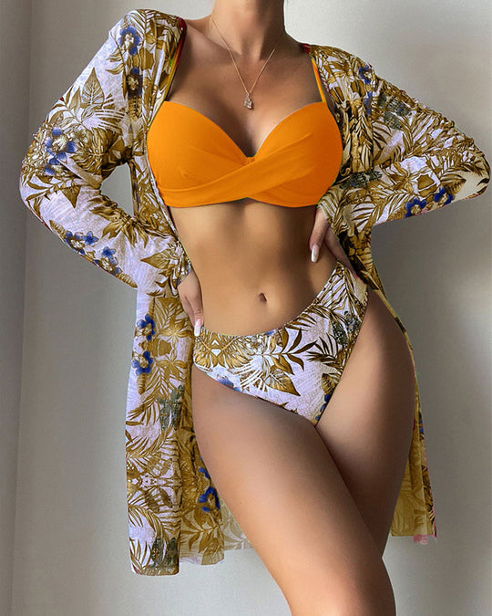 Damen Strandkimono mit floralem Design und langen Ärmeln EB