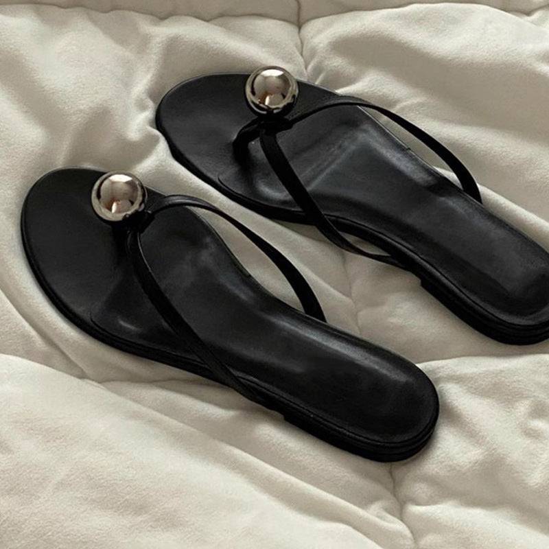 Damen Zehentrenner-Sandalen mit elegantem Goldakzent und weichem Fußbett EB