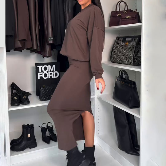 Damen Oversized Pullover und Maxi-Rock Set EB