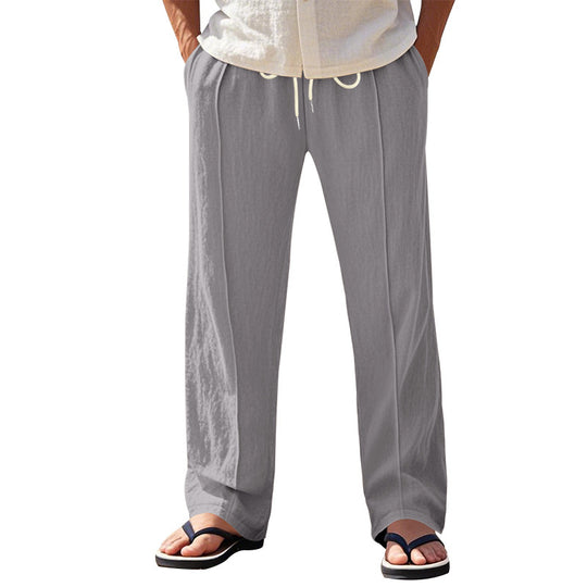 Herren nan relaxed-fit Sommer-Leinenhose mit Bügelfalte elastischem Tunnelzug und Seitentaschen EB
