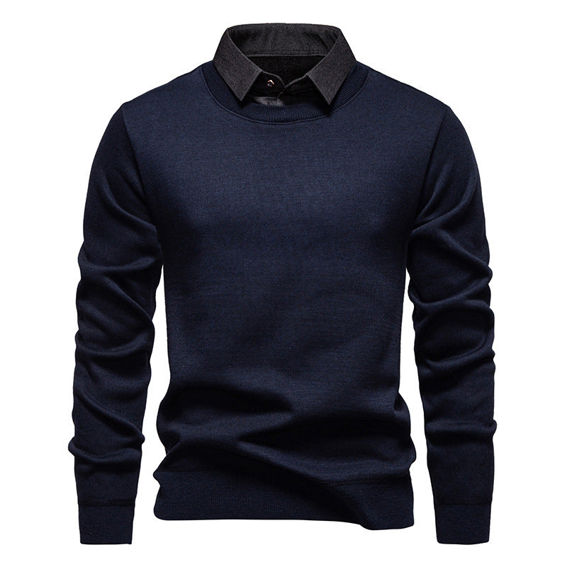 Herren nan Feinstrickpullover mit integriertem Hemdkragen und schmaler Silhouette EB