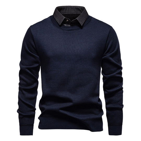 Herren nan Feinstrickpullover mit integriertem Hemdkragen und schmaler Silhouette EB