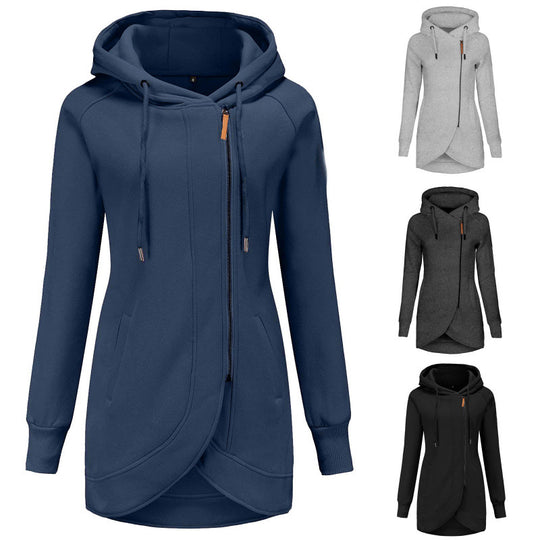 Damen lässiger Kapuzenmantel mit asymmetrischem Schnitt EB